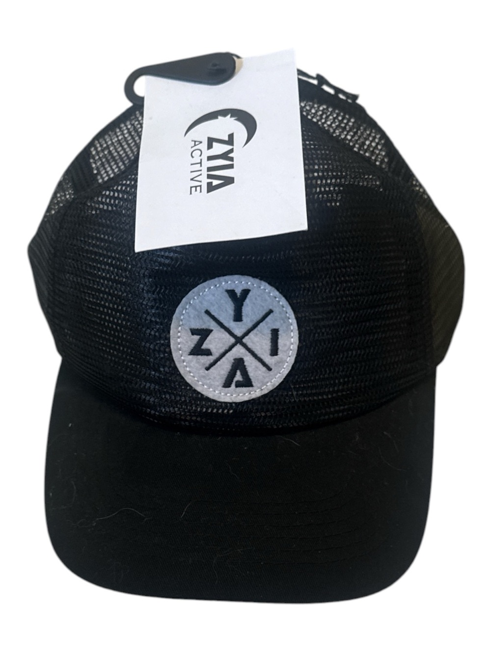 NWT Zyia Trucker Cap Black Mesh Baseball Hat with Contrast Patch Adjustable Back